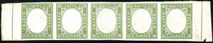 1863 - 5 cent. verde (13Ea), striscia ... 