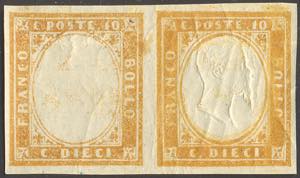 1863 - 10 cent. bistro, coppia orizzontale ... 