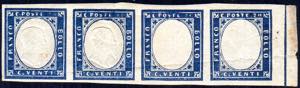 1861 - 20 cent. celeste (15Da), striscia ... 