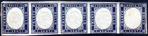 1862 - 20 cent. indaco (15E), striscia ... 