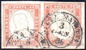 1855 - 40 cent. vermiglio tenue (16), coppia ... 