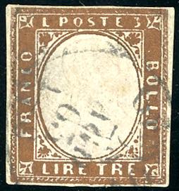 1861 - 3 lire rame (18), usato, riparato. ... 
