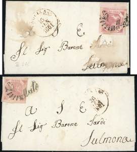 1861 - Due lettere affrancate con 2 grana, ... 