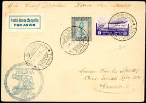 POSTA AEREA 1933 - 5 lire Zeppelin, con ... 