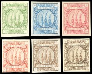1865 - Saggi Riester, sei valori in colori ... 