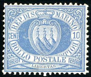 1877 - 10 cent. oltremare Stemma (3), ben ... 