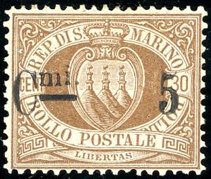 1892 - 5 cent. su 30 cent. soprastampato ... 