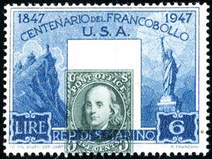 1947 - 6 lire Centenario francobollo Stati ... 