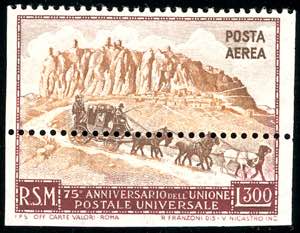 1951 - 300 lire UPU (95), dentellato solo in ... 