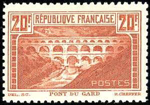 FRANCIA 1930 - 20 fr. Pont du Gard, castano ... 