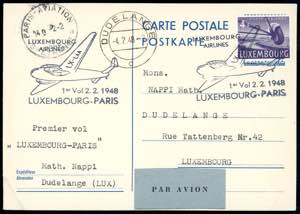 LUSSEMBURGO POSTA AEREA 1948 - 4 fr. posta ... 