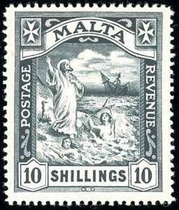 MALTA 1914 - 10 s. nero, filigrana CA e ... 