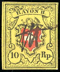 SVIZZERA 1850 POSTE FEDERALI - 10 r. Rayon ... 