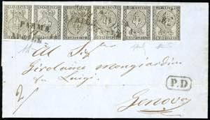 1855 - 10 cent. bianco (2), due strisce di ... 
