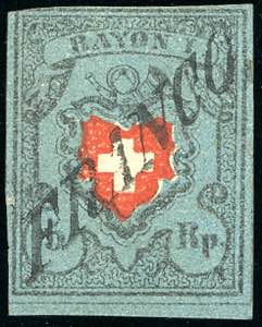 SVIZZERA 1850 POSTE FEDERALI - 5 r. Rayon I ... 