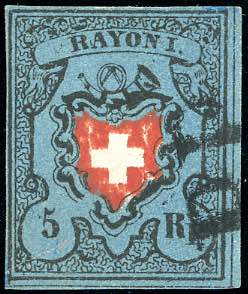 SVIZZERA 1850 POSTE FEDERALI - 5 r. Rayon I ... 