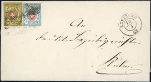 SVIZZERA 1853 POSTE FEDERALI - 10 r. Rayon ... 