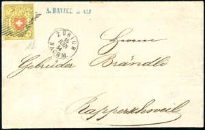 SVIZZERA 1854 POSTE FEDERALI - 10 r. Rayon ... 