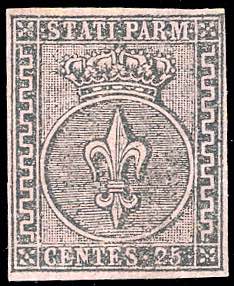 1852 - 25 cent. violetto (4), nuovo, gomma ... 