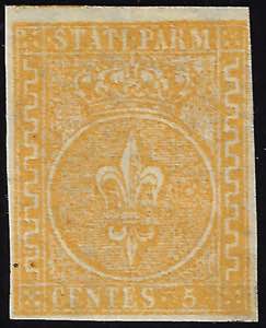 1853 - 5 cent. giallo arancio (6), gomma ... 