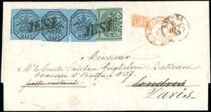 1855 - 7 baj azzurro, tre esemplari, 1 baj ... 