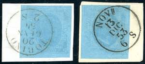 1853 - 20 cent. azzurro (5), due esemplari ... 