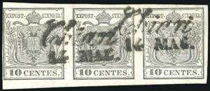 1850 - 10 cent. grigio nero, I tiratura ... 