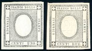 1861 - 1 e 2 cent. per stampati (19/20), ... 