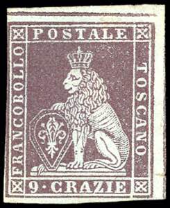 1851 - 9 crazie bruno violaceo su grigio, ... 