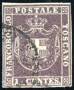 1860 - 1 cent. violetto scuro (17c), usato, ... 