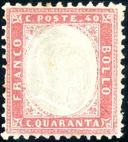 1862 - 40 cent. rosso carminio (3), nuovo, ... 