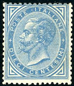 1877 - 10 cent. azzurro (27), nuovo, gomma ... 