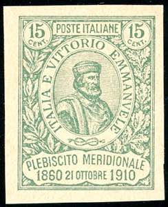 1910 - 15 + 5 cent. verde Garibaldi, prova ... 