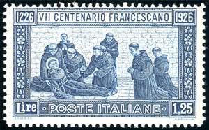 1926 - 1,25 lire San Francesco, dent. 13 1/2 ... 