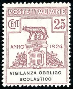 VIGLIANZA OBBLIGO SCOLASTICO 1924 - 25 cent. ... 