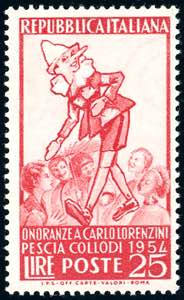 1954 - 25 lire Pinocchio, fondo bianco ... 