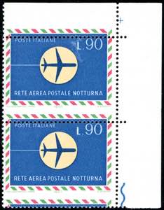 1965 - 90 lire Volo notturno, dentellatura ... 