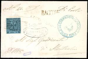 1856 - 40 cent. celeste (5), perfetto, su ... 