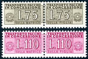 1955 - 75 lire, 110 lire, filigrana stelle ... 