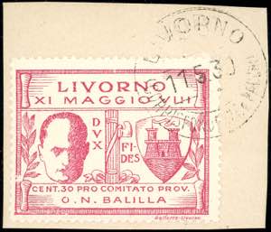 LIVORNO 1930 - 30 cent. Mussolini rosa (1), ... 