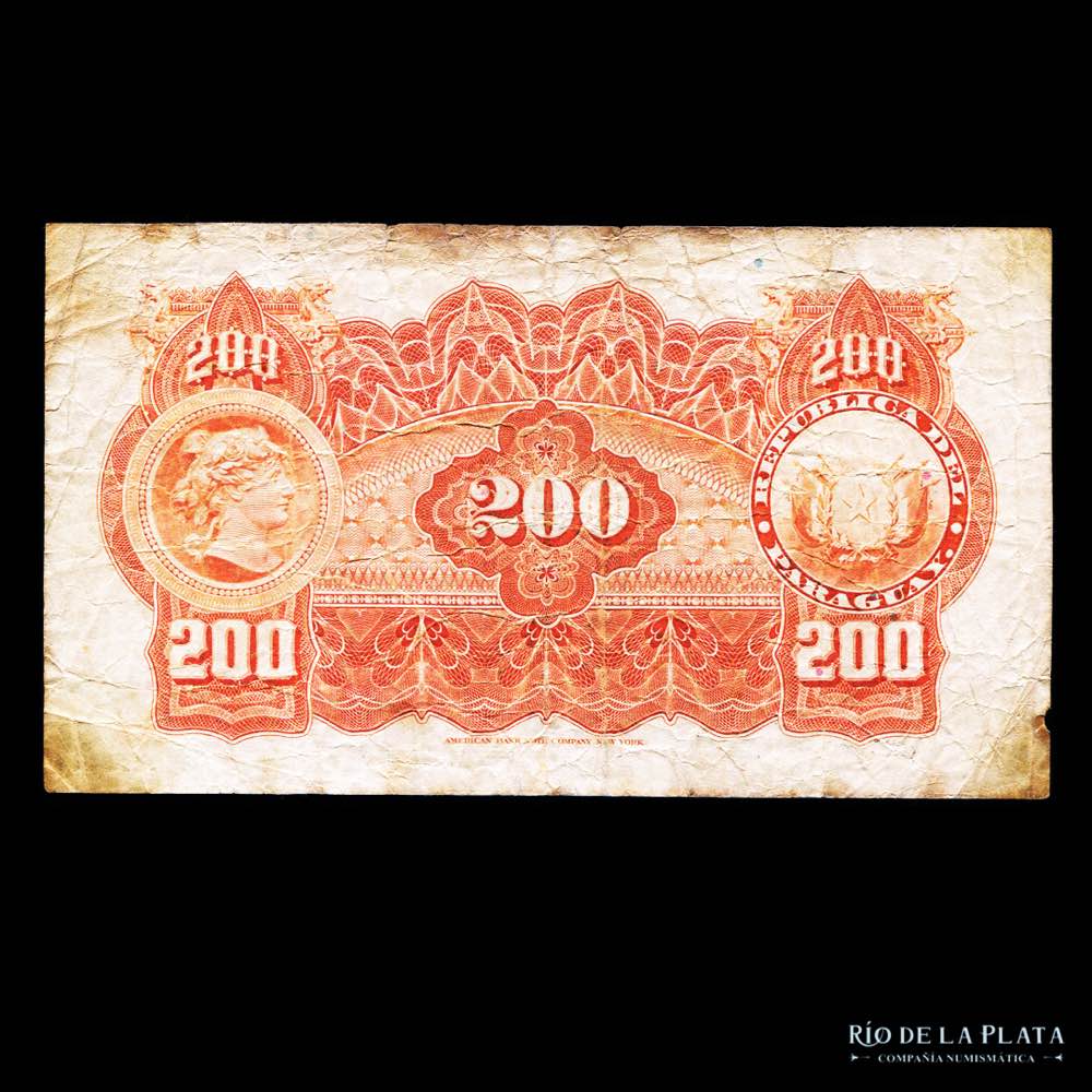 Paraguay. 200 Pesos Fuertes 1920-1923. P153a (aVF) - Río de la Plata  Compañía Numismática - Numismatic Auctions