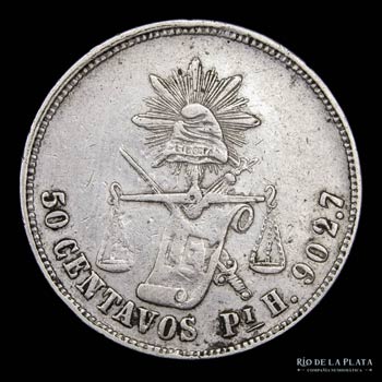 México.  50 Centavos 1877 PIH, ... 