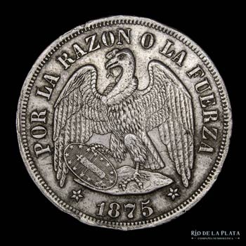 Chile. 1 Peso 1875 So. Santiago ... 