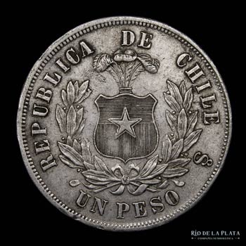 Chile. 1 Peso 1875 So. Santiago ... 
