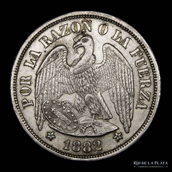 Chile. 1 Peso 1882 So. Santiago ... 