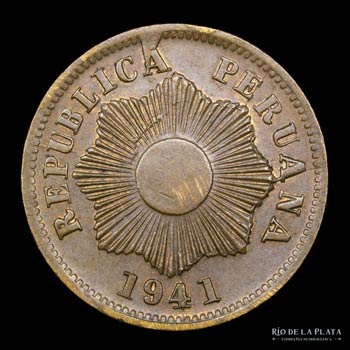 Perú. 1 Centavo 1941. AE. 19.0mm; ... 