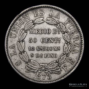 Bolivia. 50 Centavos 1873 PTS FE, ... 