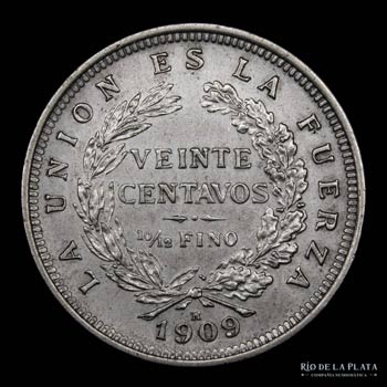 Bolivia. 20 Centavos 1909. AG.833, ... 