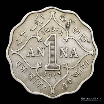 India-British. 1 Anna 1913. Cu-Ni, ... 