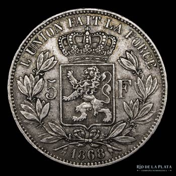 Bélgica. Leopoldo II. 5 Francs ... 